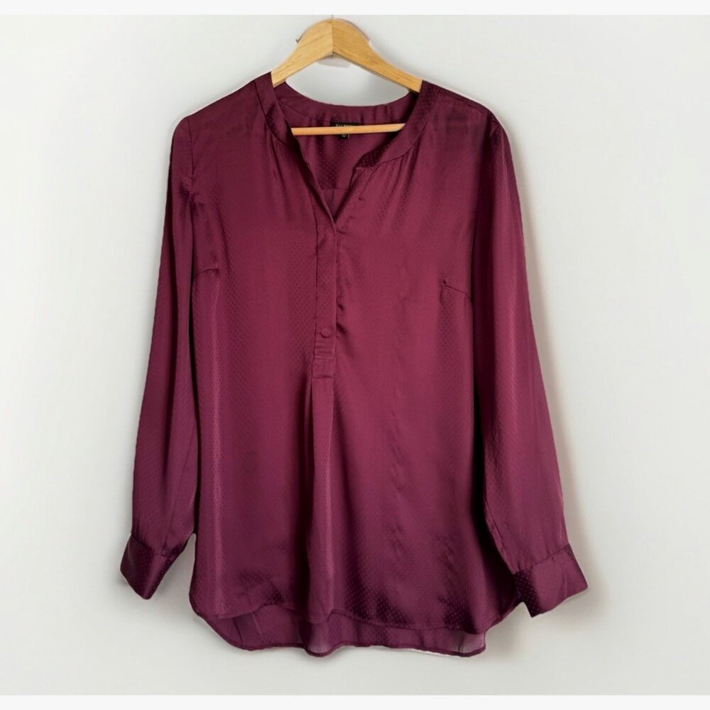 Talbots Merlot Wine Satin Top Women’s Large Minimalist Chic Quiet Luxury